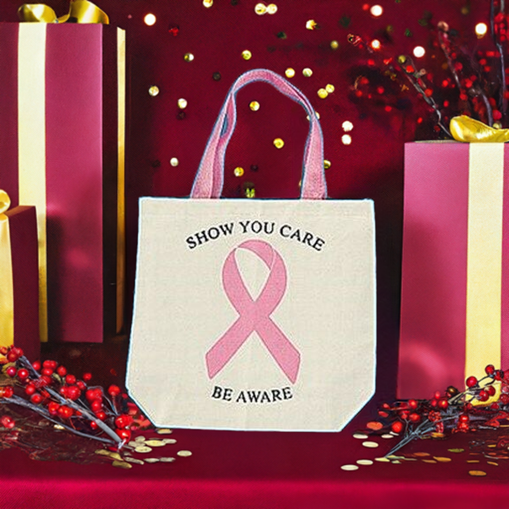 12 bolsas de lona de concientización sobre el cáncer de mama con lazo rosa ~ (1 docena)