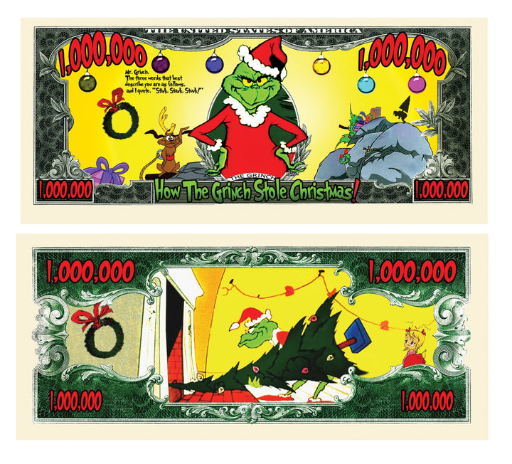 10 TOTAL - The Grinch Million Dollar Christmas Play Holiday Bills - Put in Cards