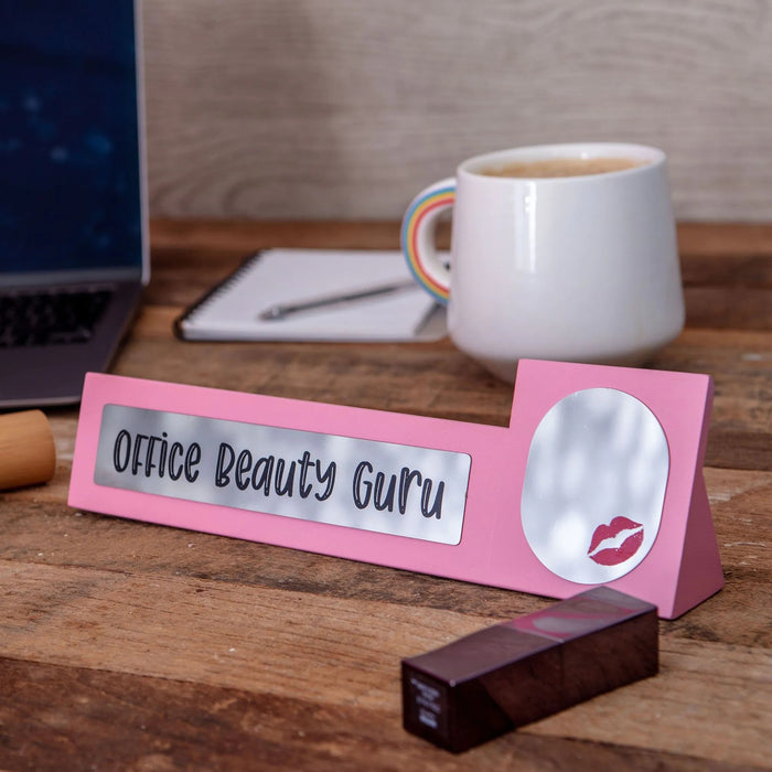 Wooden Desk Sign "Office Beauty Guru" Pink Office Gag Girl Boss Mirror Gift