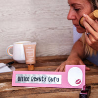 Wooden Desk Sign "Office Beauty Guru" Pink Office Gag Girl Boss Mirror Gift