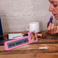 Wooden Desk Sign "Office Beauty Guru" Pink Office Gag Girl Boss Mirror Gift