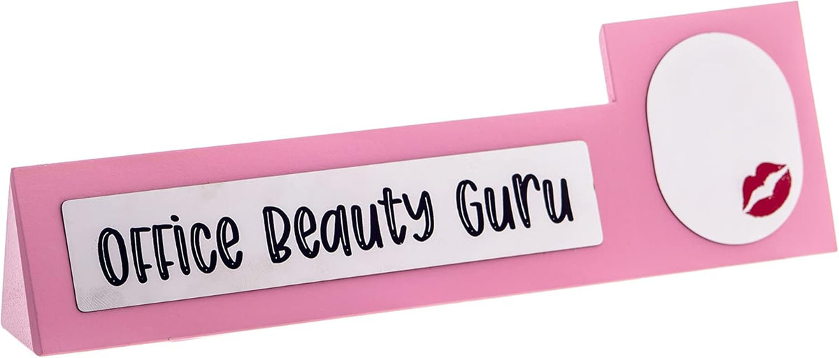 Wooden Desk Sign "Office Beauty Guru" Pink Office Gag Girl Boss Mirror Gift