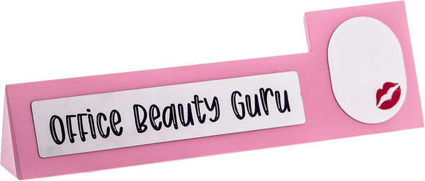 Wooden Desk Sign "Office Beauty Guru" Pink Office Gag Girl Boss Mirror Gift