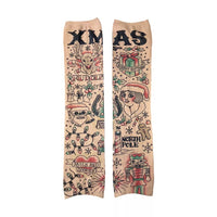 The 🎄 Christmas Holiday Tattoo Sleeves 2pk features funny fake arm tattoos with festive designs like Santa and presents—perfect for costume parties or to complete your holiday look!.