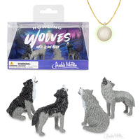 4 Mini Howling Wolves Figurine Playset + Glow-in-the-Dark Moon 🐺 Archie McPhee