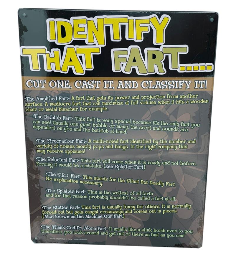 Metal Tin Sign "IDENTIFY THAT FART" Funny Gag Office Bedroom Wall Decor #D-101