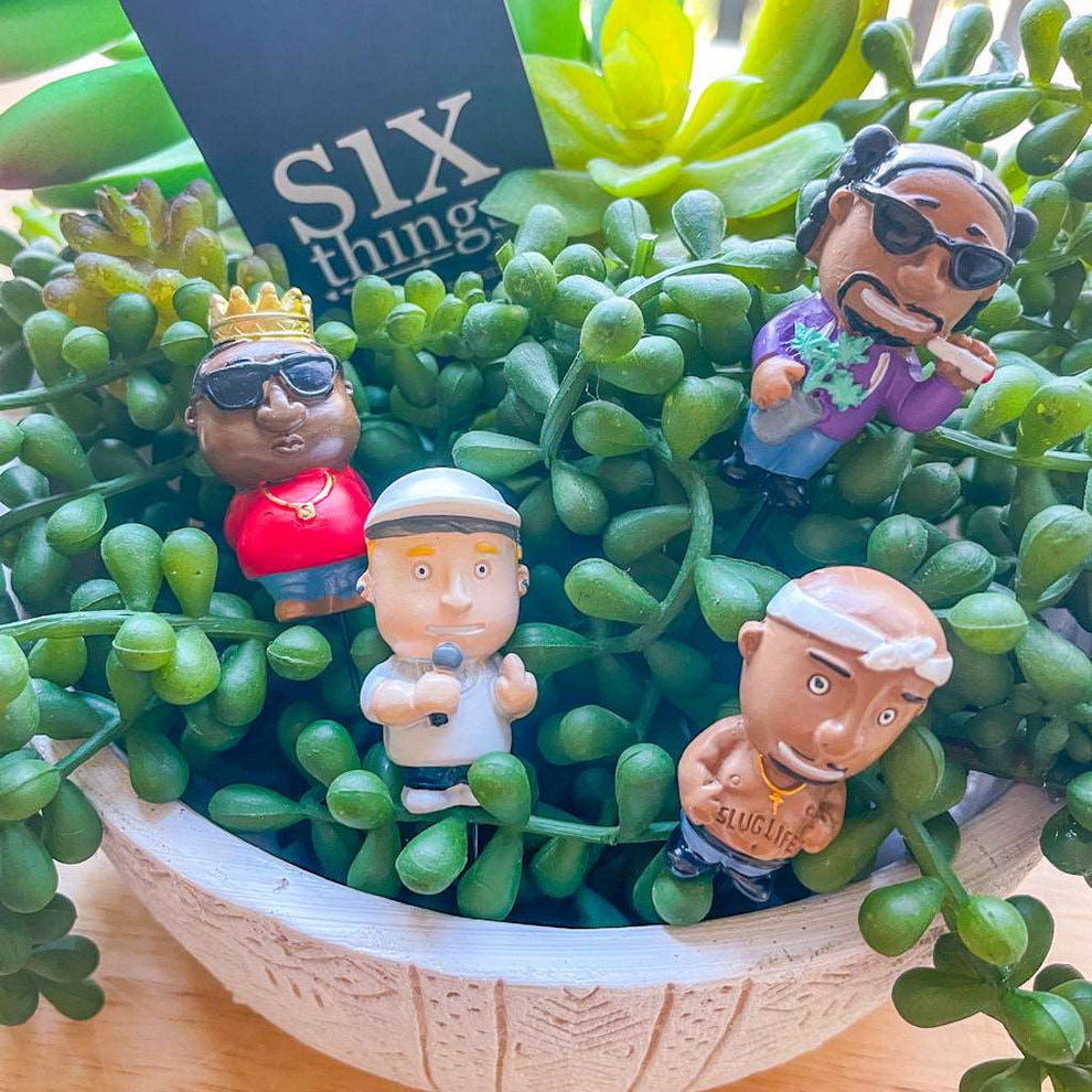 4-pk Mini Rap Legends Planter Figurines  "Slug Life"  Plant Pot Marker Decorations