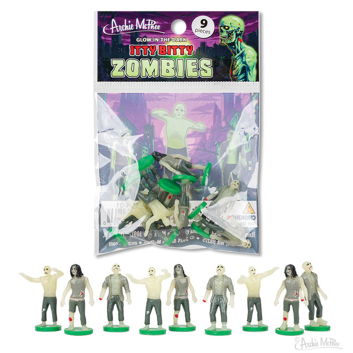 Itty Bitty Zombies (Bag of 9) - Mini Gow in Dark Figurines - Archie McPhee