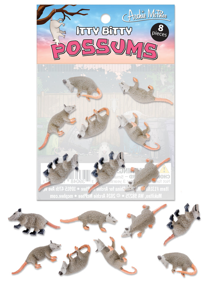 Itty Bitty Possums (Bag of 8) - Miniature Animal Figurine Toys - Archie McPhee