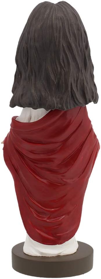 The 🙏 Jesus Bobblehead Figure by Royal Bobbles✝️ is a hand-painted collectible featuring long dark hair and a red draped garment, viewed from behind, standing on a circular base.