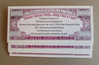 100 Breast Cancer Awareness collectible novelty money educational bills