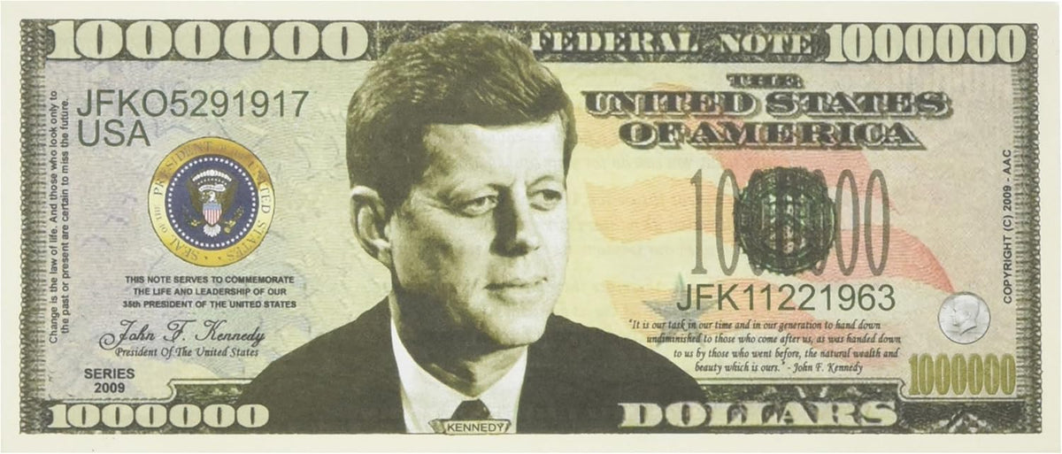 10 TOTAL - JFK John F. Kennedy Commemorative Million Dollar Money Novelty Bills