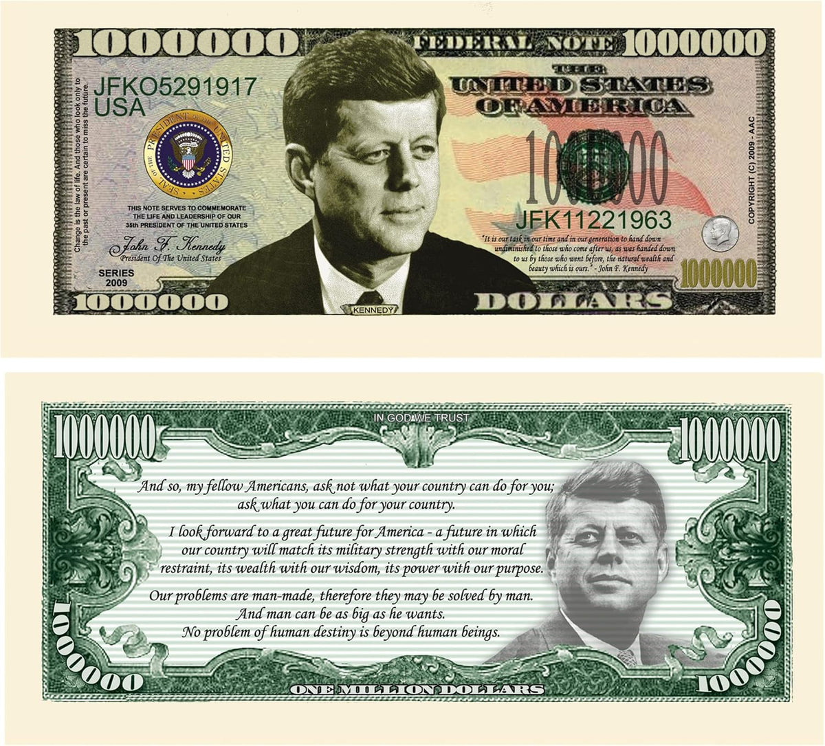 100 TOTAL JFK John F. Kennedy Commemorative Million Dollar Money Novelty Bills