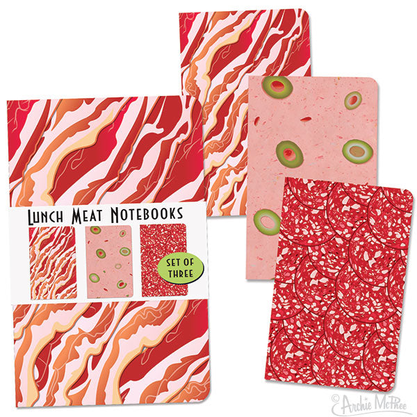 3PK Lunch Meat Notebook Journals School Kitchen Note Pad Set - Archie McPhee