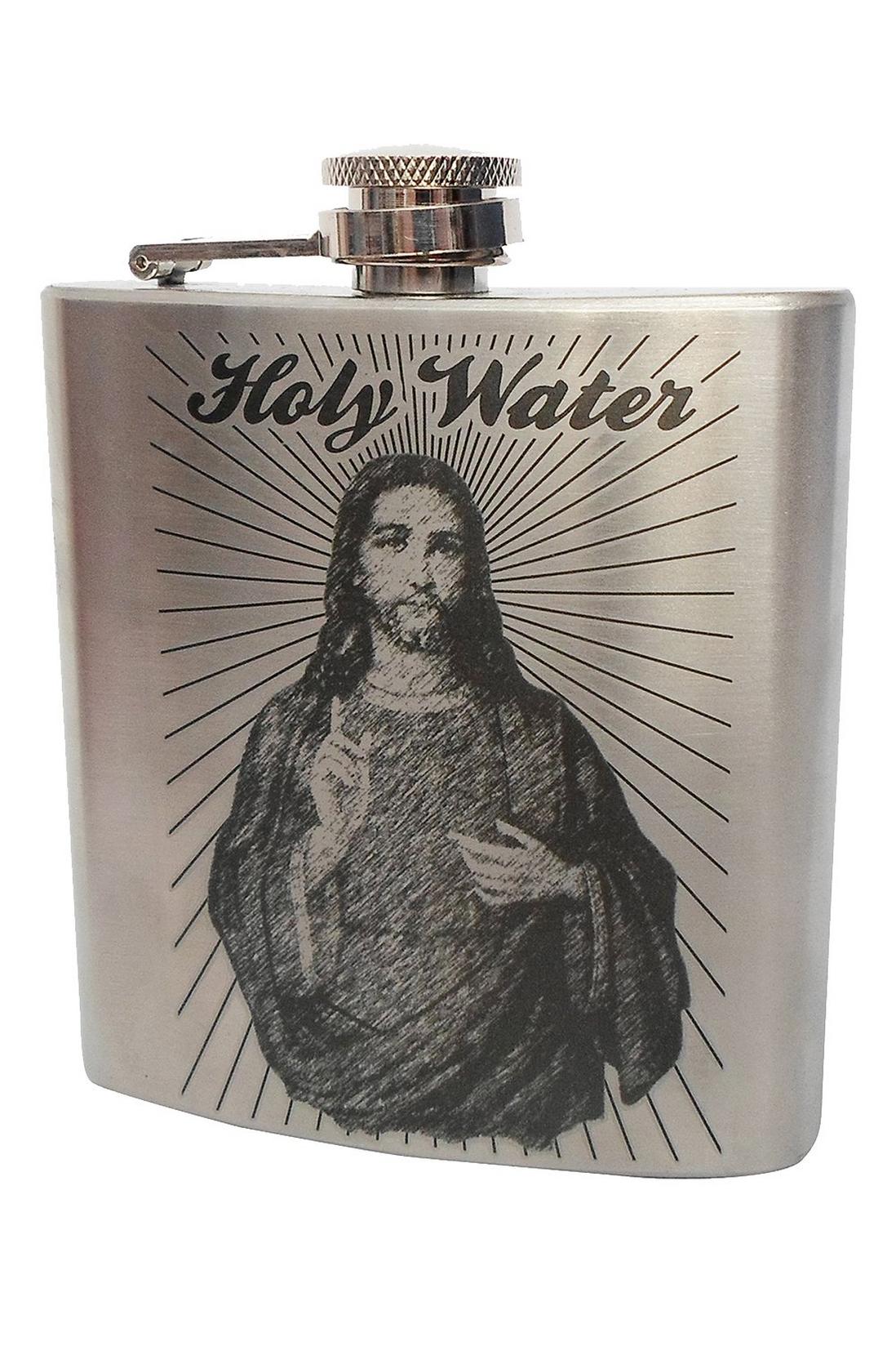 JESUS HOLY WATER Stainless Steel Hip Flask 6oz - Drinking Gag Novelty Joke Gift