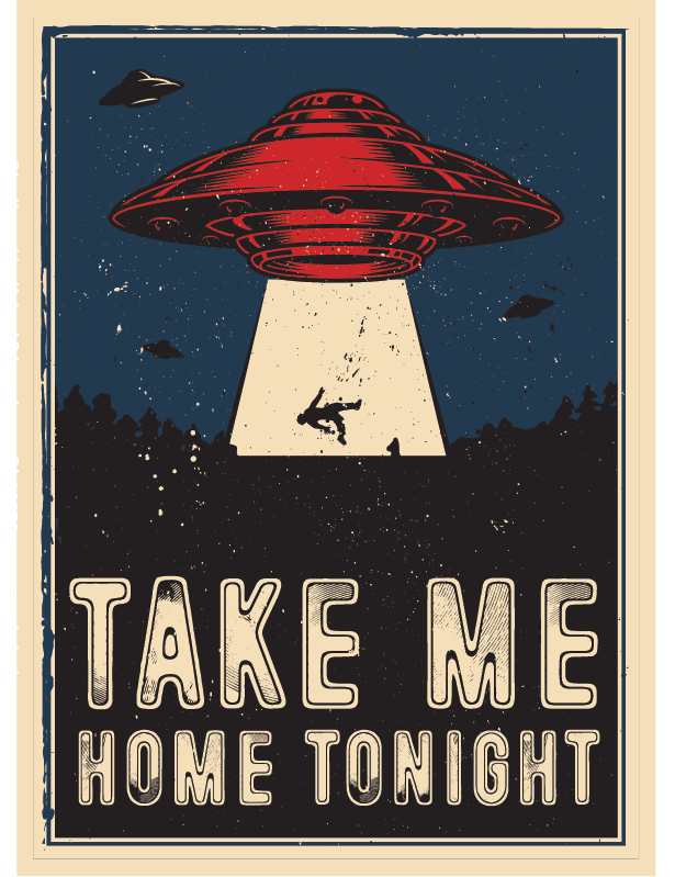 UFO ALIEN SPACESHIP "Take Me Home" Fridge Car Magnet - 3.5" x 2.5" Made in USA