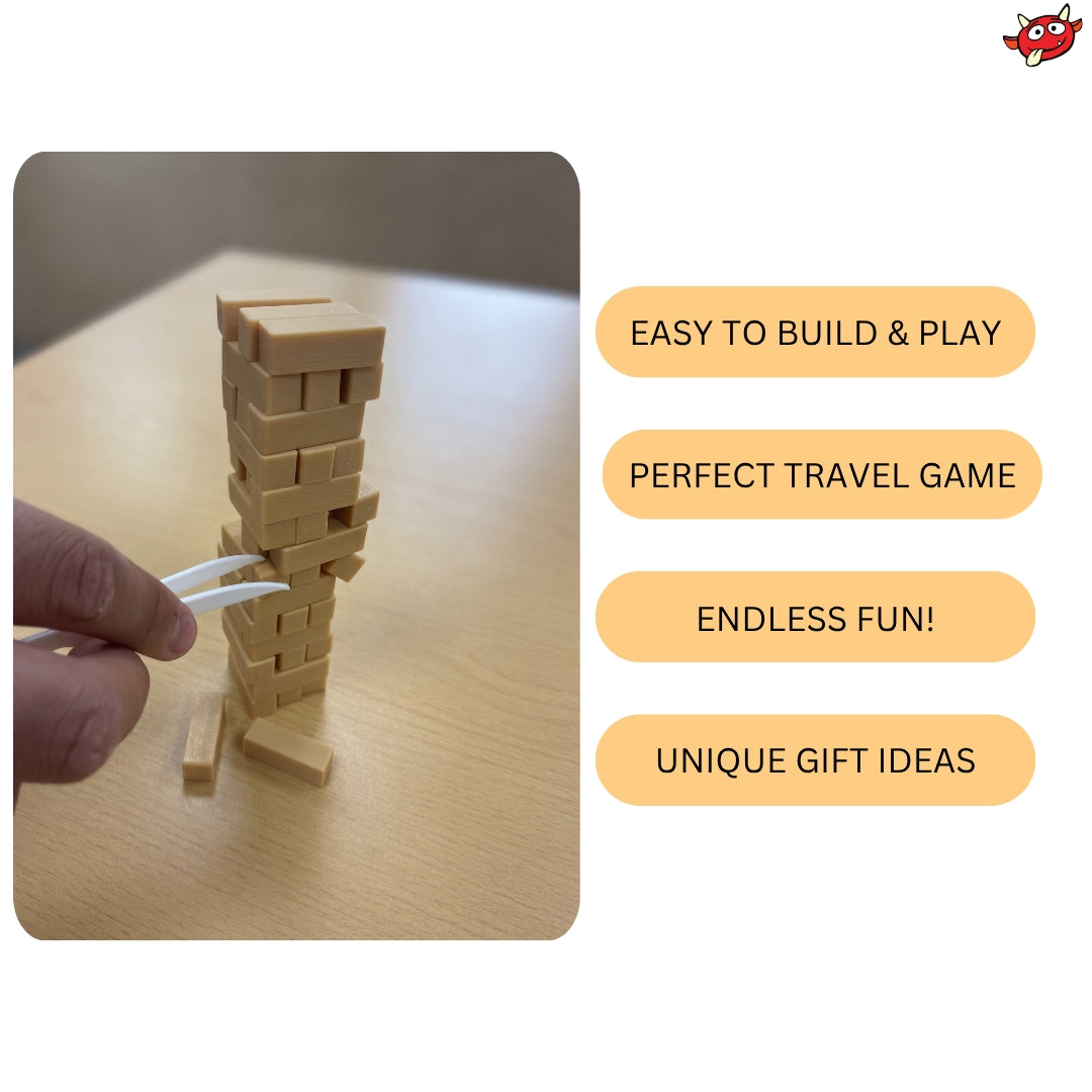 🧱 Mini Topple Tower Game With Tweezers 🎯 Tiny Block Stacking Travel Challenge