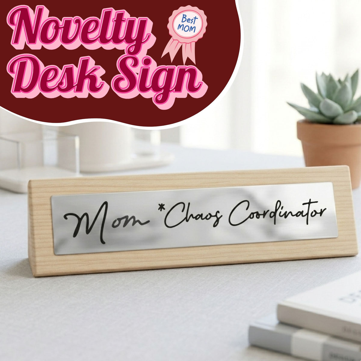 ❤️ Mom "CHAOS" Wooden Desk Sign 👩‍ Home Office Humor Mother’s Day Funny Gift 🎁