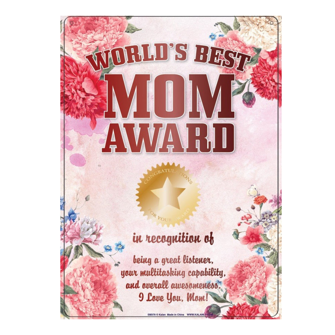 Metal Tin Sign "World's Best Mom Award" Kitchen Home Wall Decor Gift #G-101