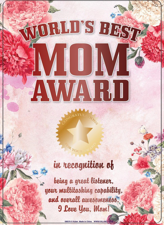 Metal Tin Sign "World's Best Mom Award" Kitchen Home Wall Decor Gift #G-101