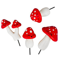 4-pk Mini Mushroom Plant Pot Markers Figurine Statues - Cute Fun Decorations