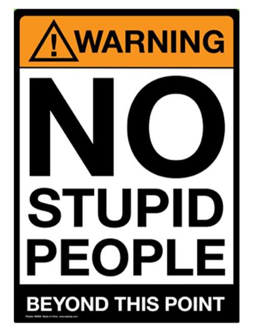 This Metal Tin Sign "Warning: NO STUPID PEOPLE Beyond This Point" (Bar Man Cave #C-101) adds a humorous touch of novelty decor to your space with its bold message.