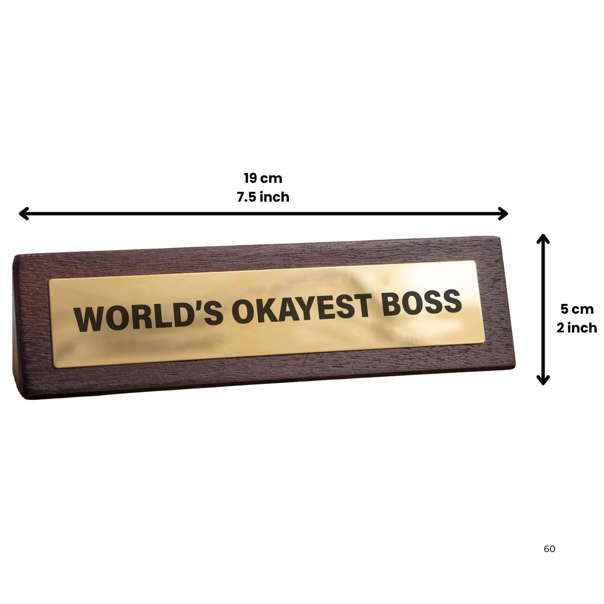 😆World’s Okayest Boss Wooden Desk Sign w/ Gold Plaque 🏆 Funny Office Gag Gift