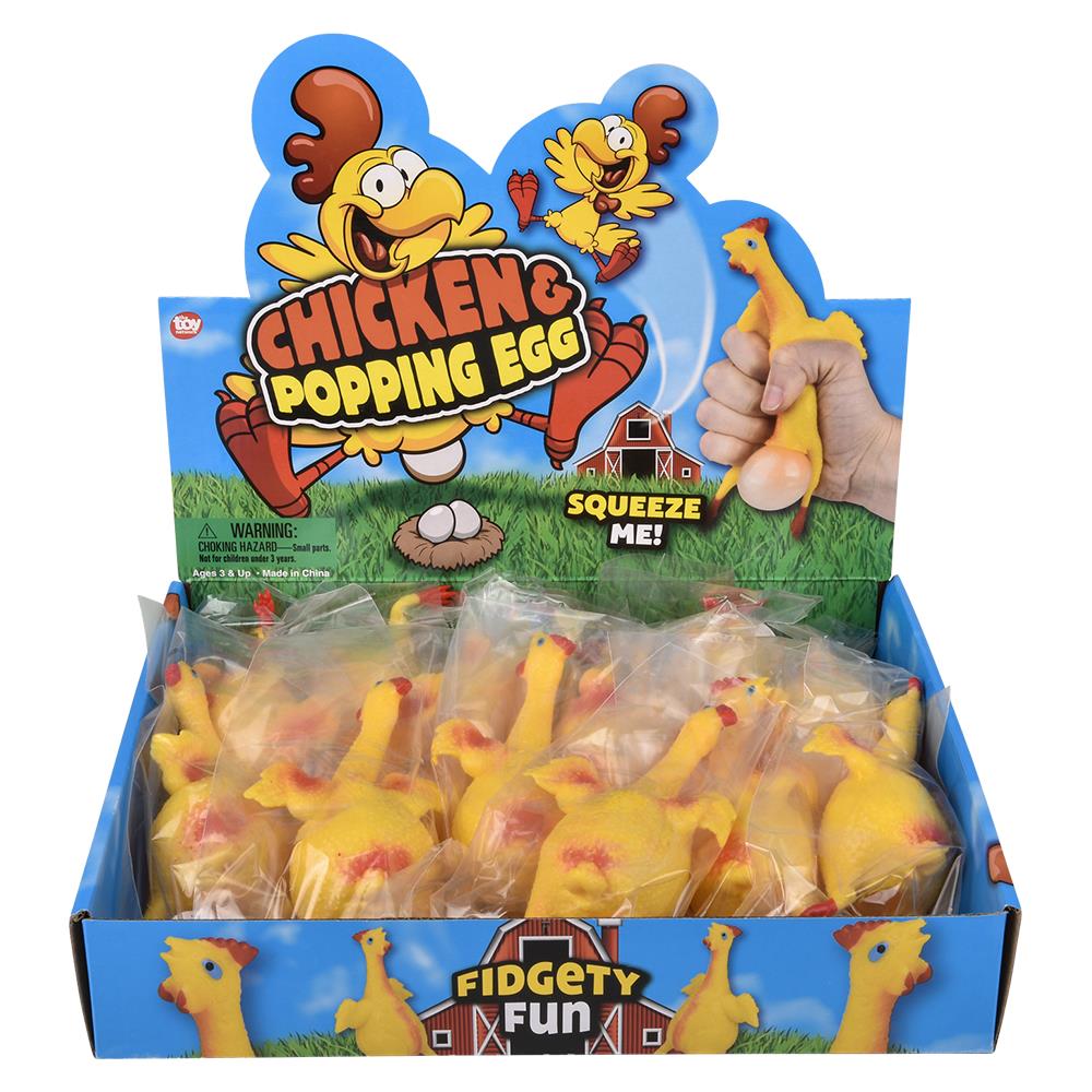 Chicken N' Egg Squeeze Stress Squishy Toy - Hidden Egg Pops out!  Classic Gag