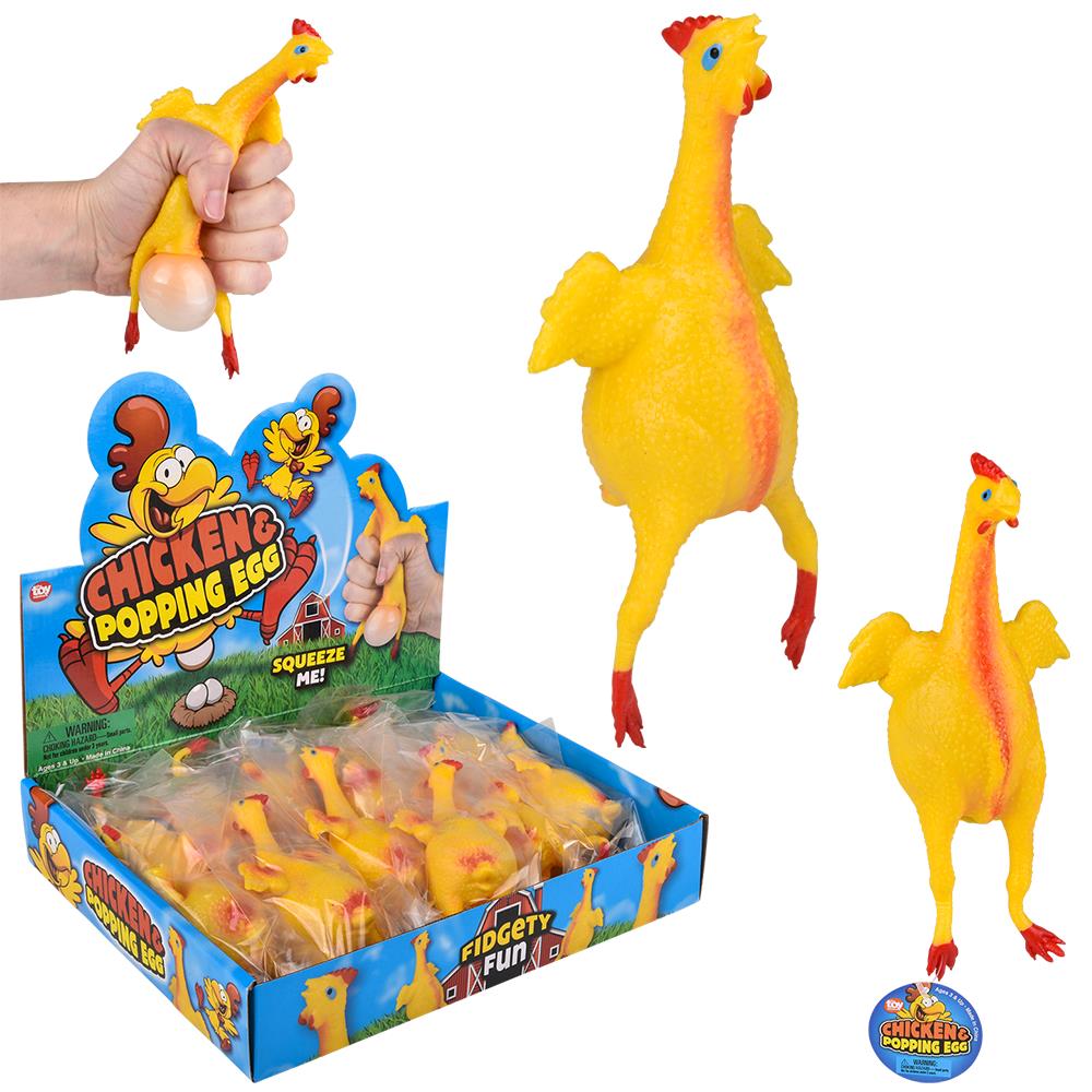 Chicken N' Egg Squeeze Stress Squishy Toy - Hidden Egg Pops out!  Classic Gag