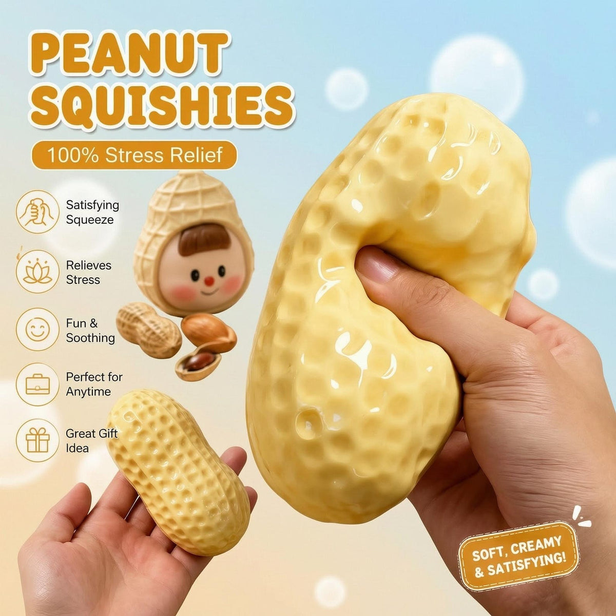 Share 🥜 Stress Nuts Squishy Peanut Stress Ball Funny Gag Gift Office Desk Fidget Toy