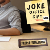 😤People Intolerant Wooden Desk Sign w/ Gold Plaque – Funny Office Gag Gift 🏆😂