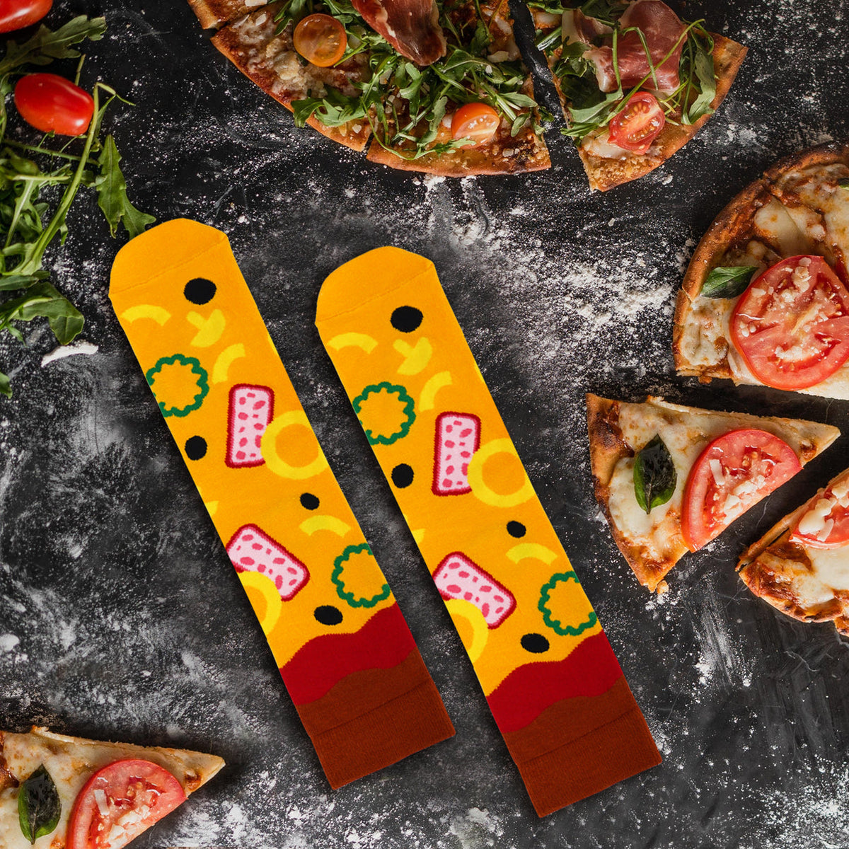 PIZZA SOCKS - Soft Stretchy & Eye Popping Colors - Pizzaholic Fans - Gag Gift