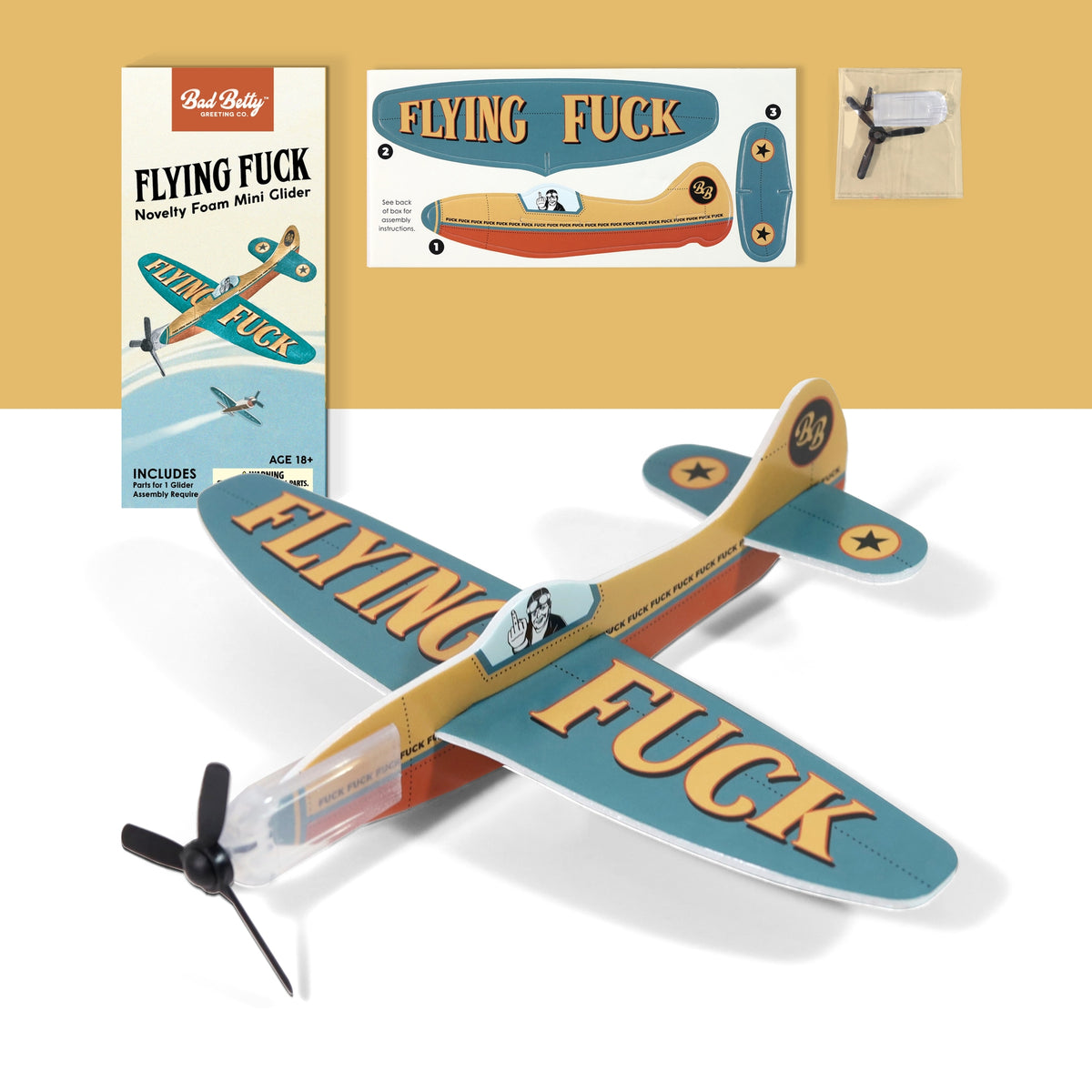 Give the gift of laughter with the ✈️🤣 FLYING FU%K – The Mini Plane Glider That Says It All! 🙌😂 Includes packaging, assembly instructions, and unassembled parts for a hilarious adult gag joke.