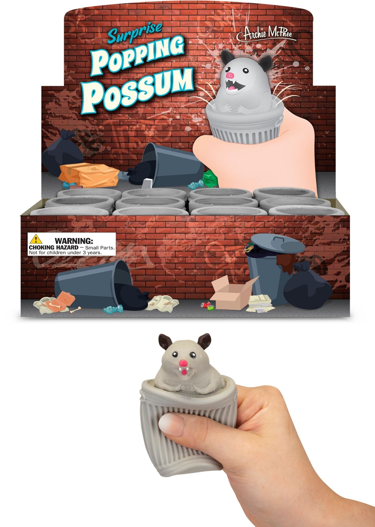 Surprise Popping Possum in Trash Can - Squeeze it, SURPRISE! - Archie McPhee