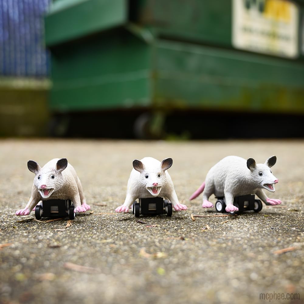 Racing Possums (set of 3) Funny Pull Back Rodent Race Toys - Archie McPhee