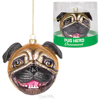 Pug Head Dog Ornament - Christmas Holiday Art Hand-Blown Glass ® Archie McPhee