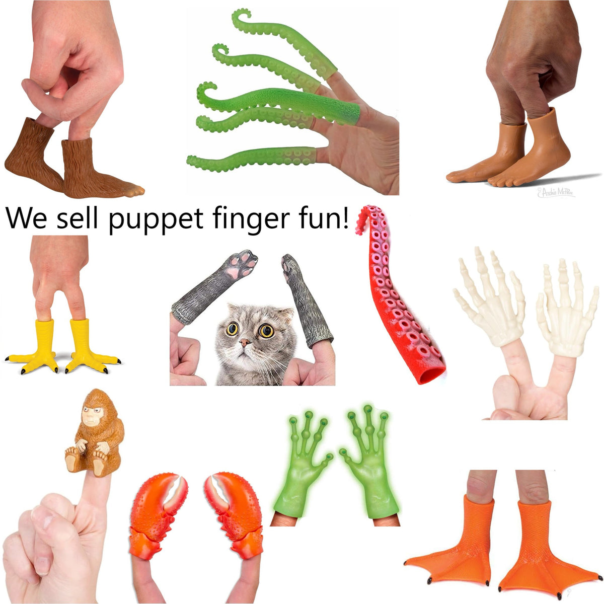 Glow-in-the-Dark Alien Finger Hand (Set of 2) UFO Puppet Toys - Archie McPhee