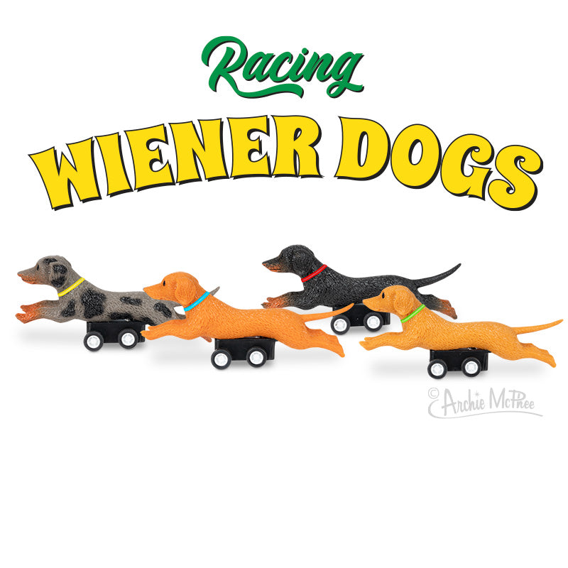 🐶 Racing Wiener Dogs Set of 4 🌭💨 Pull Back Hot Dog Racers Funny Gag Play Toys