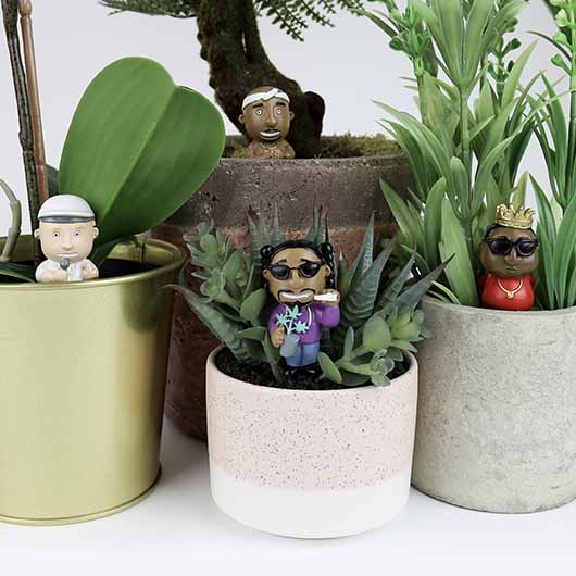 4-pk Mini Rap Legends Planter Figurines  "Slug Life"  Plant Pot Marker Decorations