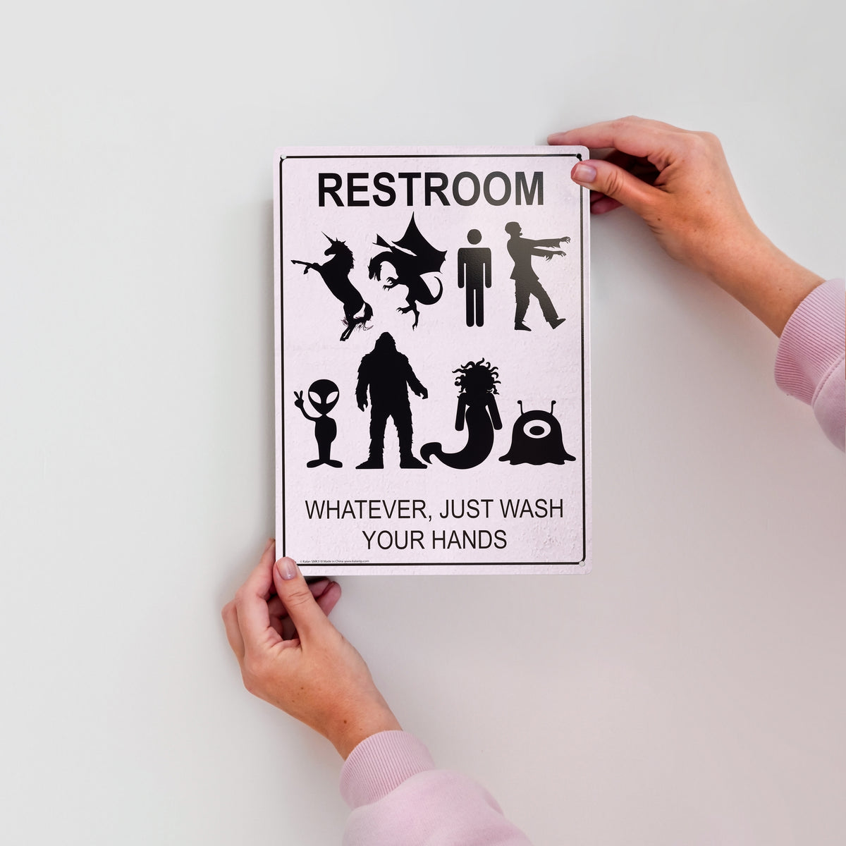 Metal Sign "RESTROOM: Whatever Just Wash Hands" Funny Gender Bathroom Decor #D-1