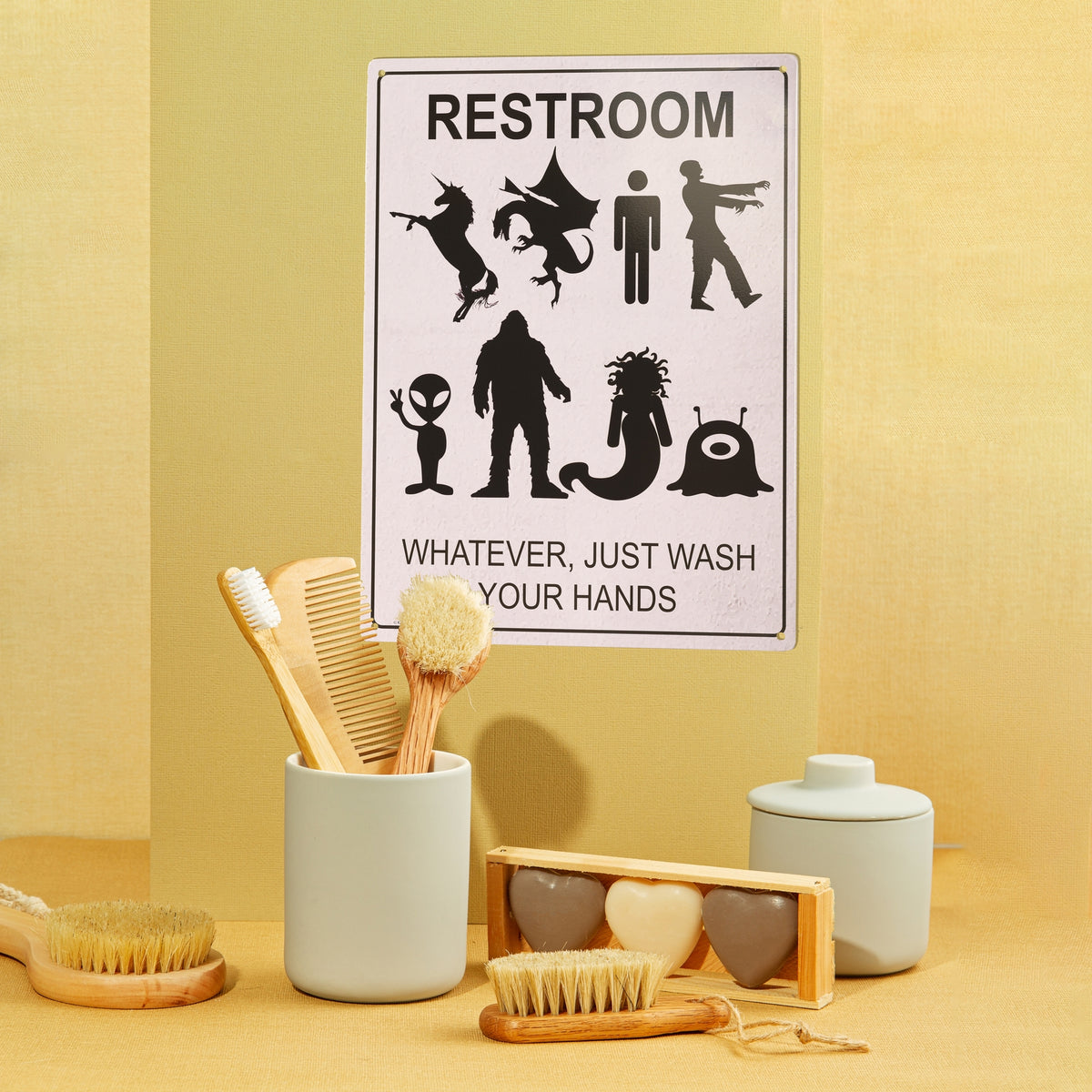 Metal Sign "RESTROOM: Whatever Just Wash Hands" Funny Gender Bathroom Decor #D-1