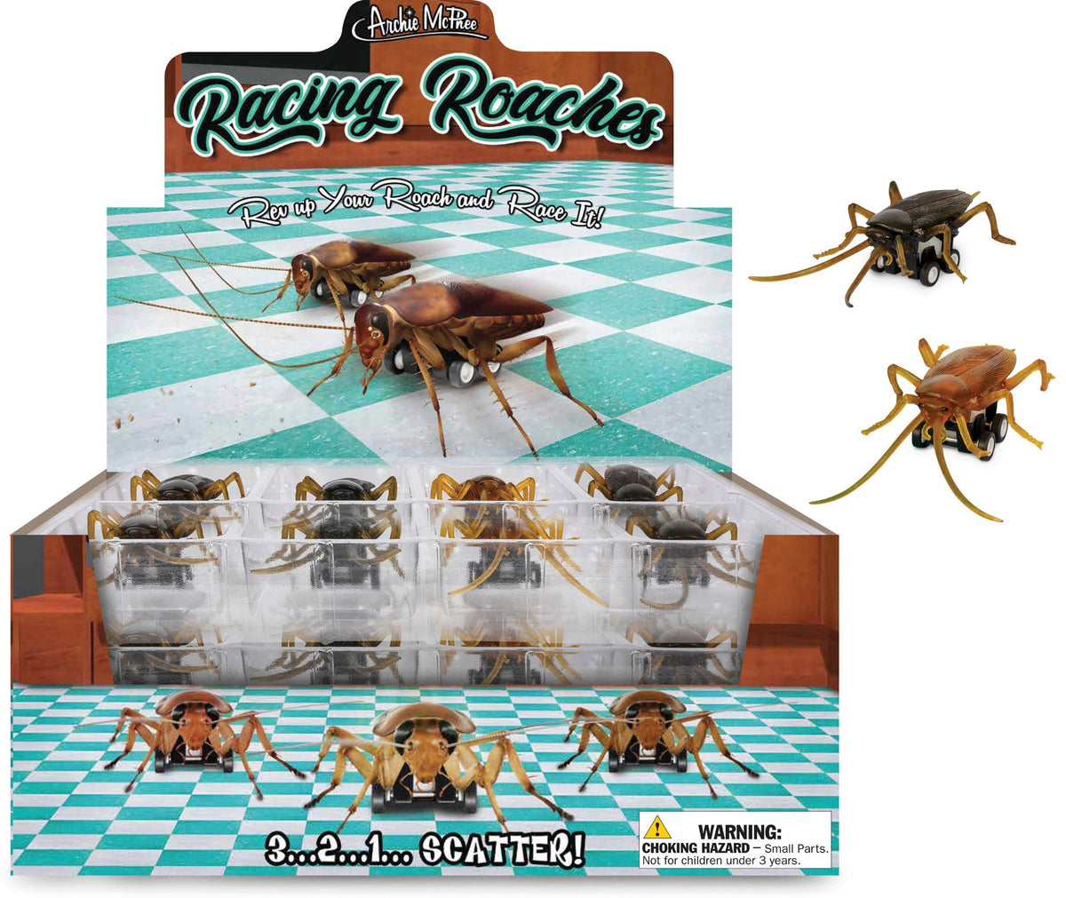 Racing Roaches (set of 3) Funny Pull Back Race Bug Insect Toys - Archie McPhee