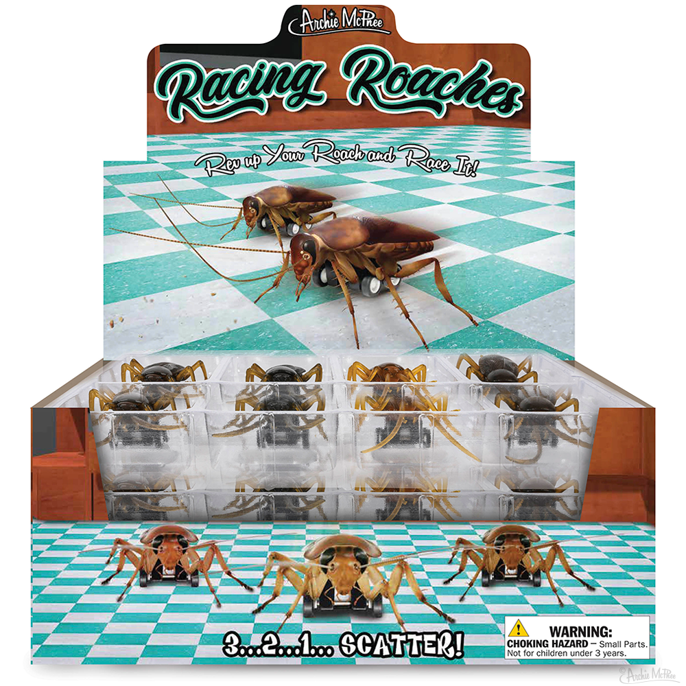 Racing Roaches (set of 3) Funny Pull Back Race Bug Insect Toys - Archie McPhee