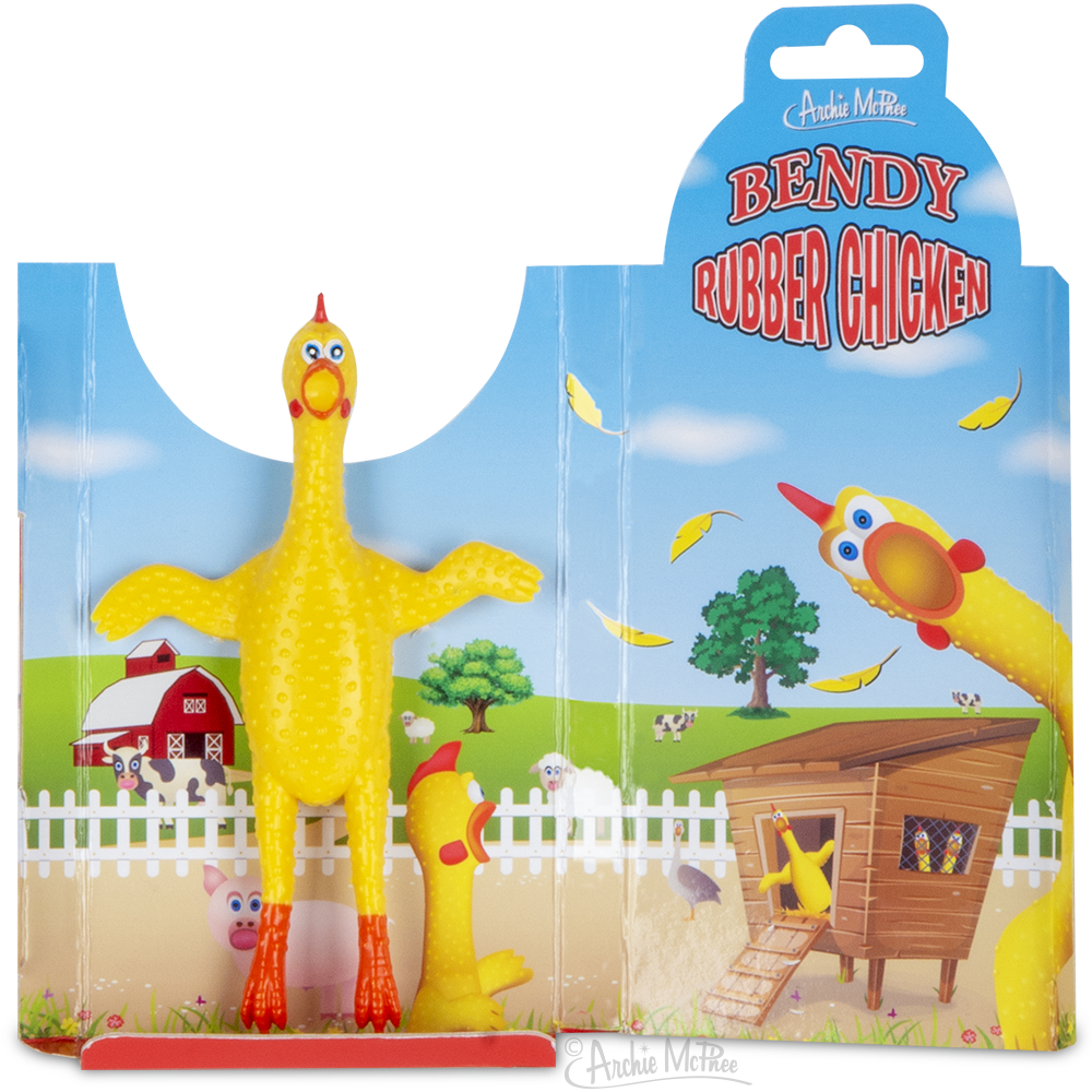 BENDY RUBBER CHICKEN - Classic Fun Gag Joke Bendable Toy - Archie McPhee