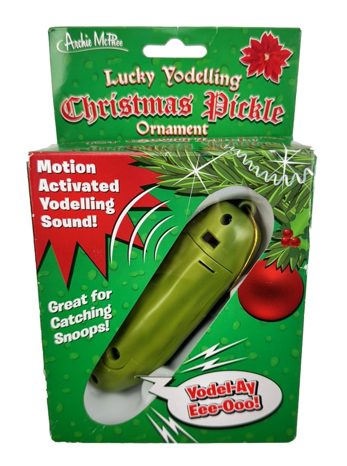 YODELLING Lucky Christmas Pickle Ornament - Musical Sounds - Archie McPhee