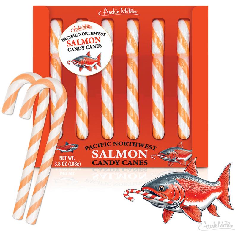 🐟🎄 6-Pack Pacific Northwest Salmon Candy Canes – Funny Holiday Gag Gift | Archie McPhee