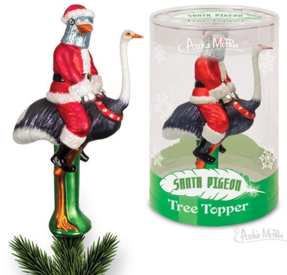 Santa Pigeon Tree Topper - Hand-Blown Glass Art Ostrich Ornament ® Archie McPhee