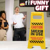 Caution Desk Sign – Sarcasm in Use ⚠️ Stupid Questions Funny Office Gag Gift 🎁