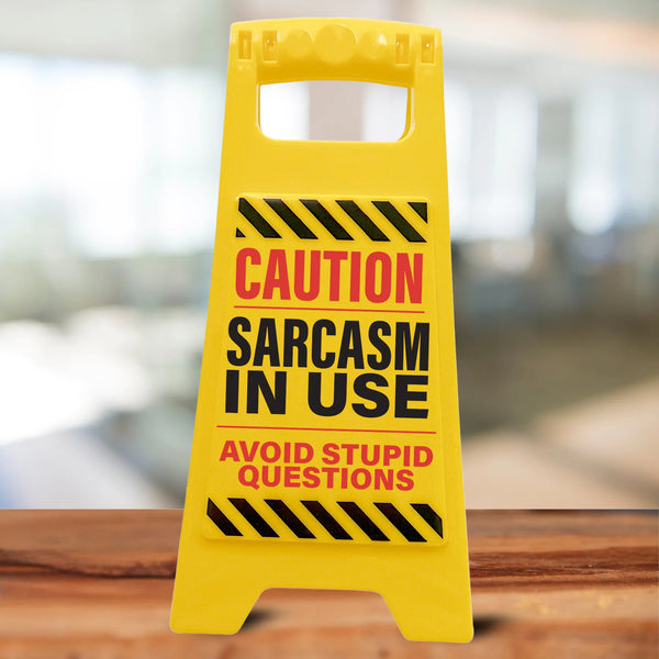 Caution Desk Sign – Sarcasm in Use ⚠️ Stupid Questions Funny Office Gag Gift 🎁