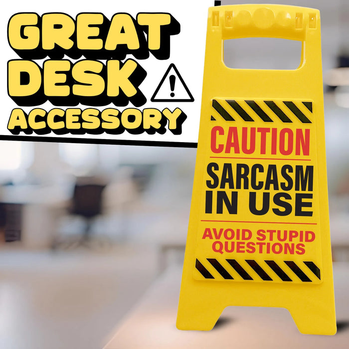 Caution Desk Sign – Sarcasm in Use ⚠️ Stupid Questions Funny Office Gag Gift 🎁